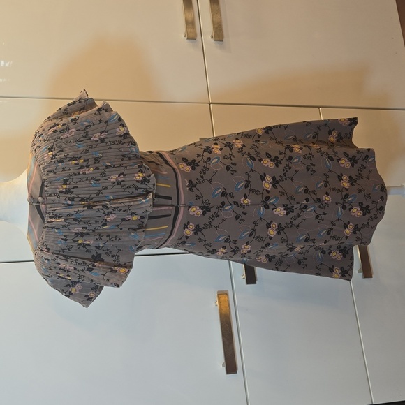 VTG Betsy Johnson Silk Floral Striped Ruffle Black Label Dress Size 4 - Picture 6 of 16